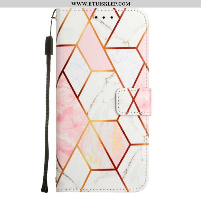 Etui Folio do iPhone 14 Pro Max z Łańcuch Pasek Marmuru